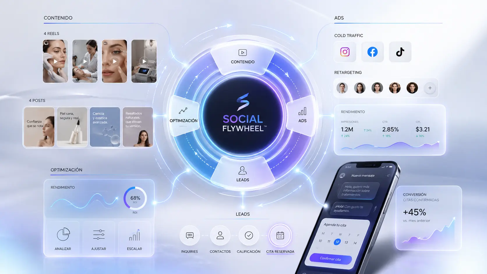 Social Flywheel — sistema de atracción y conversión